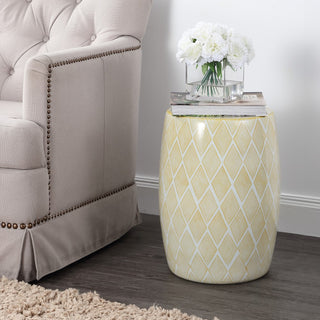 Moroccan Diamonds 18" Ceramic Drum Garden Stool - JONATHAN Y
