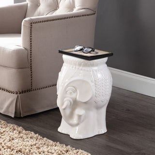 Orla 18.5" Modern Bohemian Elephant Ceramic Garden Stool - JONATHAN Y