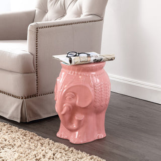 Orla 18.5" Modern Bohemian Elephant Ceramic Garden Stool - JONATHAN Y