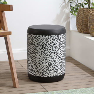 Vernis 17.75" Modern Bohemian Geometric Drum Garden Stool - JONATHAN Y