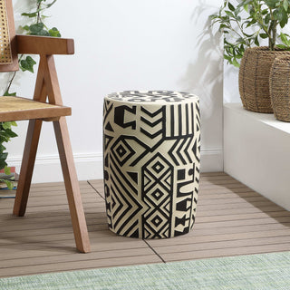 Drornzok 17.75" Geometric Drum Garden Stool - JONATHAN Y