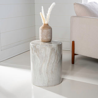 Troy 16" Modern Minimalist Faux Marble Column Indoor/Outdoor Accent Table - JONATHAN Y