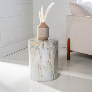 Troy 16" Modern Minimalist Faux Marble Column Indoor/Outdoor Accent Table - JONATHAN Y