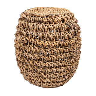 Sage 21" Rustic Bohemian Barrel-Style Abaca/Iron Handwoven Stool - JONATHAN Y
