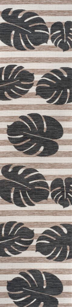 Allison Classic Beach Stripe And Monstera Leaf Indoor/Outdoor Area Rug