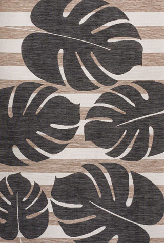 Allison Classic Beach Stripe And Monstera Leaf Indoor/Outdoor Area Rug