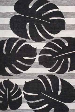 Allison Classic Beach Stripe And Monstera Leaf Indoor/Outdoor Area Rug