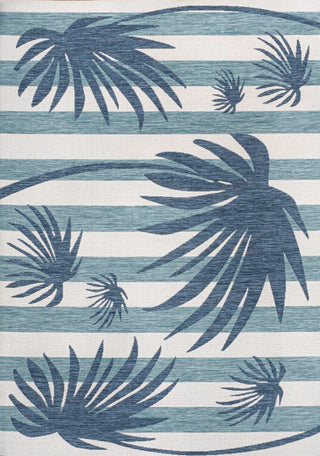 Veronica Classic Beach Stripe And Palm Leaf Indoor/Outdoor Area Rug