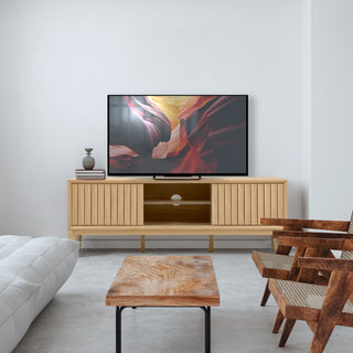 Gennaro 58 in. Farmhouse 3-Storage Sliding Door TV Stand Fits TVs up to 65 in. with Cable Management - JONATHAN Y