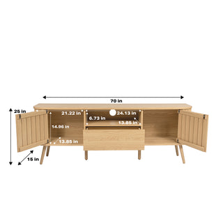 Damien 70 in. Farmhouse Curved TV Stand with Drawer and Storage Doors Fits TVs up to 75 in. with Cable Management - JONATHAN Y