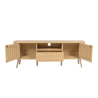 Damien 70 in. Farmhouse Curved TV Stand with Drawer and Storage Doors Fits TVs up to 75 in. with Cable Management - JONATHAN Y
