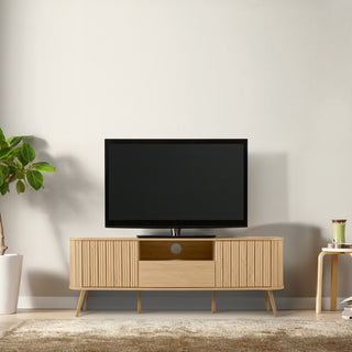 Damien 70 in. Farmhouse Curved TV Stand with Drawer and Storage Doors Fits TVs up to 75 in. with Cable Management - JONATHAN Y