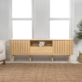 Damien 70 in. Farmhouse Curved TV Stand with Drawer and Storage Doors Fits TVs up to 75 in. with Cable Management - JONATHAN Y