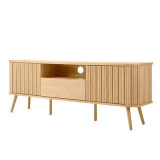 Damien 70 in. Farmhouse Curved TV Stand with Drawer and Storage Doors Fits TVs up to 75 in. with Cable Management - JONATHAN Y