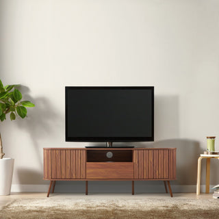 Damien 70 in. Farmhouse Curved TV Stand with Drawer and Storage Doors Fits TVs up to 75 in. with Cable Management - JONATHAN Y