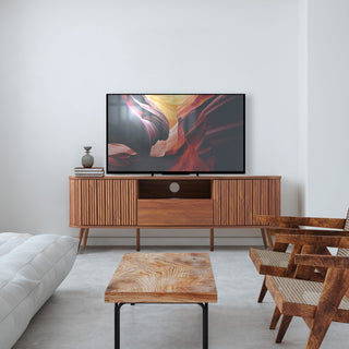 Damien 70 in. Farmhouse Curved TV Stand with Drawer and Storage Doors Fits TVs up to 75 in. with Cable Management - JONATHAN Y