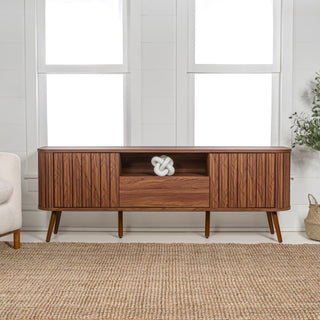 Damien 70 in. Farmhouse Curved TV Stand with Drawer and Storage Doors Fits TVs up to 75 in. with Cable Management - JONATHAN Y