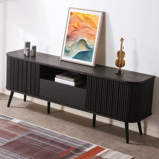 Damien 70 in. Farmhouse Curved TV Stand with Drawer and Storage Doors Fits TVs up to 75 in. with Cable Management - JONATHAN Y