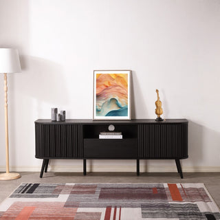 Damien 70 in. Farmhouse Curved TV Stand with Drawer and Storage Doors Fits TVs up to 75 in. with Cable Management - JONATHAN Y