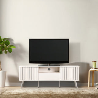 Damien 70 in. Farmhouse Curved TV Stand with Drawer and Storage Doors Fits TVs up to 75 in. with Cable Management
