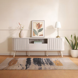 Damien 70 in. Farmhouse Curved TV Stand with Drawer and Storage Doors Fits TVs up to 75 in. with Cable Management