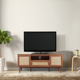 Finley 59 in. Farmhouse Caned TV Stand with Drawer and Storage Doors Fits TVs up to 65 in. with Cable Management - JONATHAN Y
