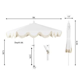 Collins 9 ft. Classic Cottage Tassel Market Patio Umbrella - JONATHAN Y