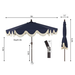 Collins 9 ft. Classic Cottage Tassel Market Patio Umbrella - JONATHAN Y