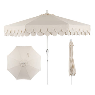 Tracy 9 ft. Classic MidCentury Scalloped Fringe Market Patio Umbrella - JONATHAN Y
