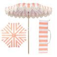 Coral Pink and White Stripe/Cream, Brown Pole