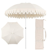 Horizon 6.5 ft. Classic MidCentury Scalloped Fringe Market Beach Umbrella