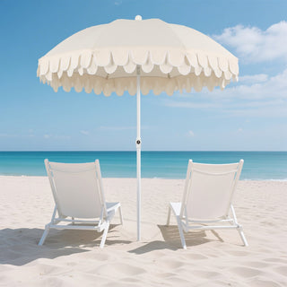 Horizon 6.5 ft. Classic MidCentury Scalloped Fringe Market Beach Umbrella