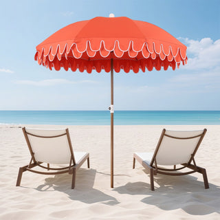 Horizon 6.5 ft. Classic MidCentury Scalloped Fringe Market Beach Umbrella