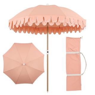 Horizon 6.5 ft. Classic MidCentury Scalloped Fringe Market Beach Umbrella