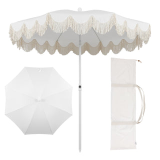 Mariner 6.5 ft. Classic Cottage Fringe Tassel Market Beach Umbrella
