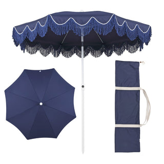 Mariner 6.5 ft. Classic Cottage Fringe Tassel Market Beach Umbrella