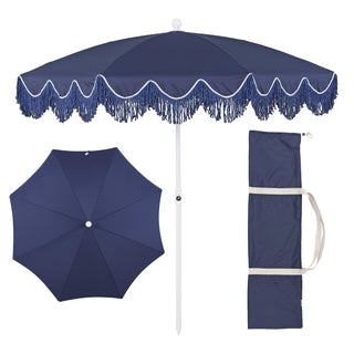 Mariner 6.5 ft. Classic Cottage Fringe Tassel Market Beach Umbrella