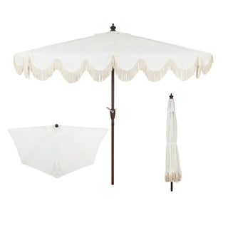 Beverly 9 ft. Designer Classic Scalloped Fringe Half Market Patio Umbrella