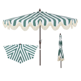 Beverly 9 ft. Designer Classic Scalloped Fringe Half Market Patio Umbrella