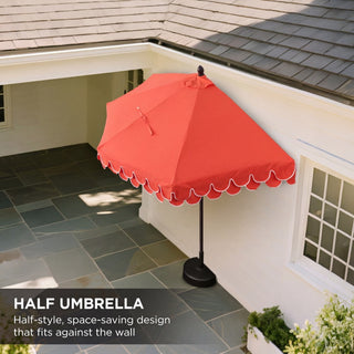 Terrace Arc 9 ft. Classic MidCentury Scalloped Fringe Market Patio Half Umbrella with CrankTilt Button and UV Protection