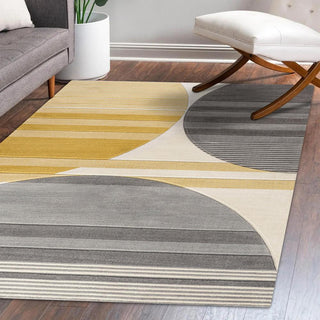 Nicky Geometric Striped Circles Area Rug - JONATHAN Y