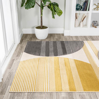 Nicky Geometric Striped Circles Area Rug - JONATHAN Y