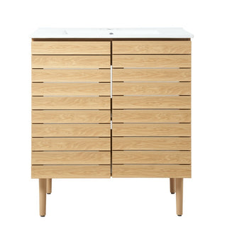 Aubert Thick Linear Slat Modern Farmhouse 2-Shelf Bath Vanity Cabinet Only (Sink Basin not Included)