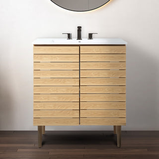 Aubert Thick Linear Slat Modern Farmhouse 2-Shelf Bath Vanity Cabinet Only (Sink Basin not Included)