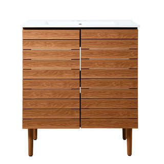Aubert Thick Linear Slat Modern Farmhouse 2-Shelf Bath Vanity Cabinet Only (Sink Basin not Included)