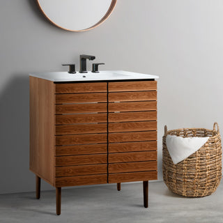 Aubert Thick Linear Slat Modern Farmhouse 2-Shelf Bath Vanity Cabinet Only (Sink Basin not Included)