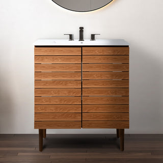 Aubert Thick Linear Slat Modern Farmhouse 2-Shelf Bath Vanity Cabinet Only (Sink Basin not Included)