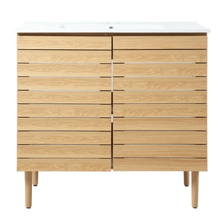 Aubert Thick Linear Slat Modern Farmhouse 2-Shelf Bath Vanity Cabinet Only (Sink Basin not Included)