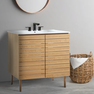 Aubert Thick Linear Slat Modern Farmhouse 2-Shelf Bath Vanity Cabinet Only (Sink Basin not Included)