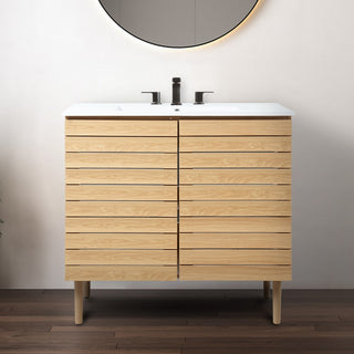 Aubert Thick Linear Slat Modern Farmhouse 2-Shelf Bath Vanity Cabinet Only (Sink Basin not Included)